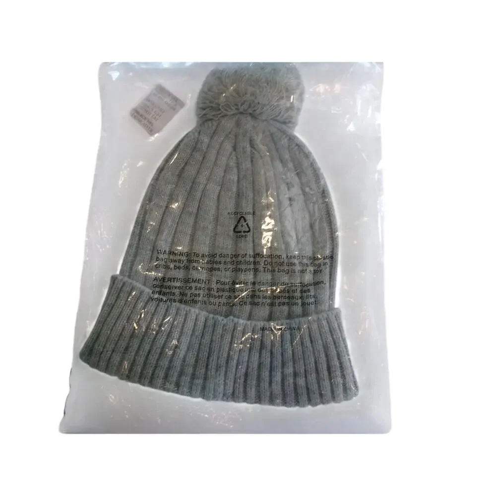 Michael Kors Women's Gray Ribbed Knit Pom Pom Beanie Hat Logo NWT